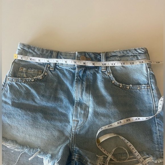 Zara High Waisted Denim Rhinestone Distressed Shorts - Picture 8 of 8
